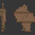 Ancient Building Ruins with Brick Wall Fragments and Column Remains Structures