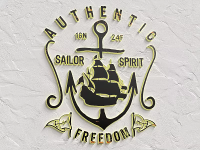 Nautical Authentic Sailor Spirit Logo Design With Anchor Ship Dolphins And Freedom 16N 24F 3d model