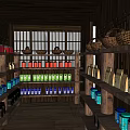 Traditional Wooden Specialty Store Interior With Windows Shelves Colorful Jars And Baskets