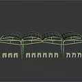Modern Outdoor Shelter Equipment With Multiple Arched Canopies And White Seats