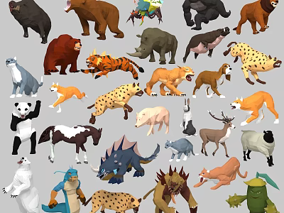 Colorful Cartoon Reptile Characters With Various Species In Illustration Design 3d model