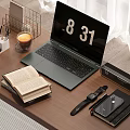 Open Laptop On Wooden Desk With Coffee Cup Open Notebook Watch And Phone