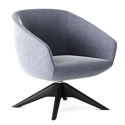 Gray Upholstered Lounge Chair With Round Back And Black Star Shaped Base 3d model