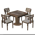 Wooden Mahjong Entertainment Table Set with Four Cushioned Chairs Modern Style