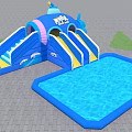Outdoor Blue Whale Shaped Inflatable Water Slide With Yellow Slides And Pool
