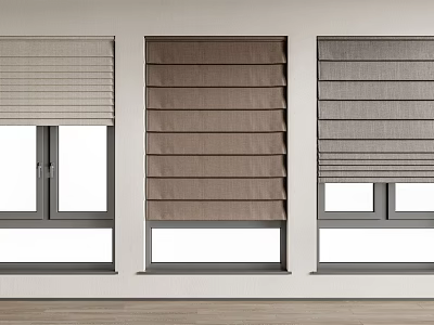 Modern Window Blinds In Neutral Tones For Three Windows Interior Design 3d model