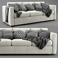 Cozy Light Colored Two Seater Sofa With Patterned Throw Pillows And Fur Blanket 3d model