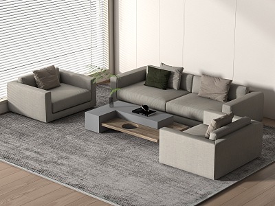 Modern business sofa coffee table combination double sofa multi-person sofa 3d model