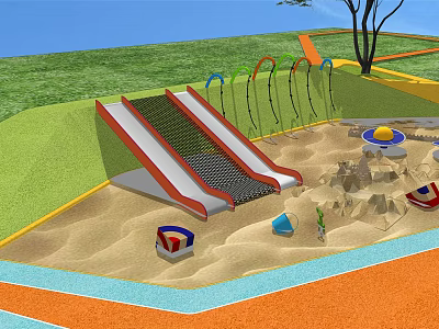 Colorful Outdoor Playground Equipment With Slide Sandpit And Climbing Structures 3d model