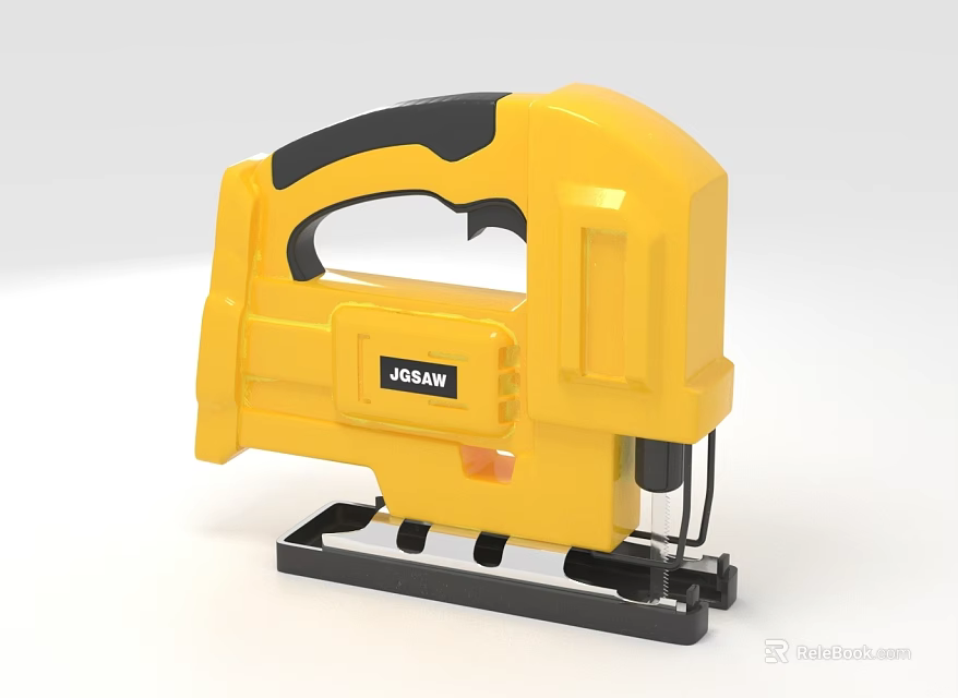 Yellow Jigsaw Power Tool With Black Handle JIGSAW Brand Metal Base And Cutting Blade 3d model 