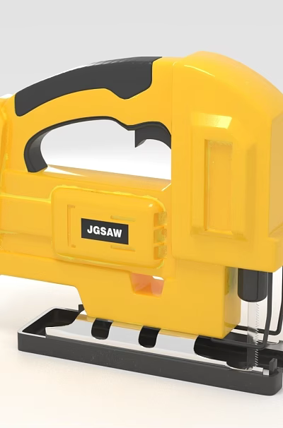 Yellow Jigsaw Power Tool With Black Handle JIGSAW Brand Metal Base And Cutting Blade 3d model