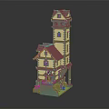 Detailed Brick Tower House Model Featuring Windows Door And Roof 3d model