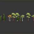 3D Modeled Trees With Various Colored Leaves Orange Green And Leafless Ones On Gray Background
