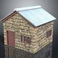 Rustic Small Stone Cottage With Metal Roof Red Door And Windows