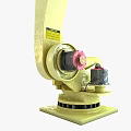 Smart Machine Yellow Robotic Arm Grasping Metal Component In Industrial Environment 3d model