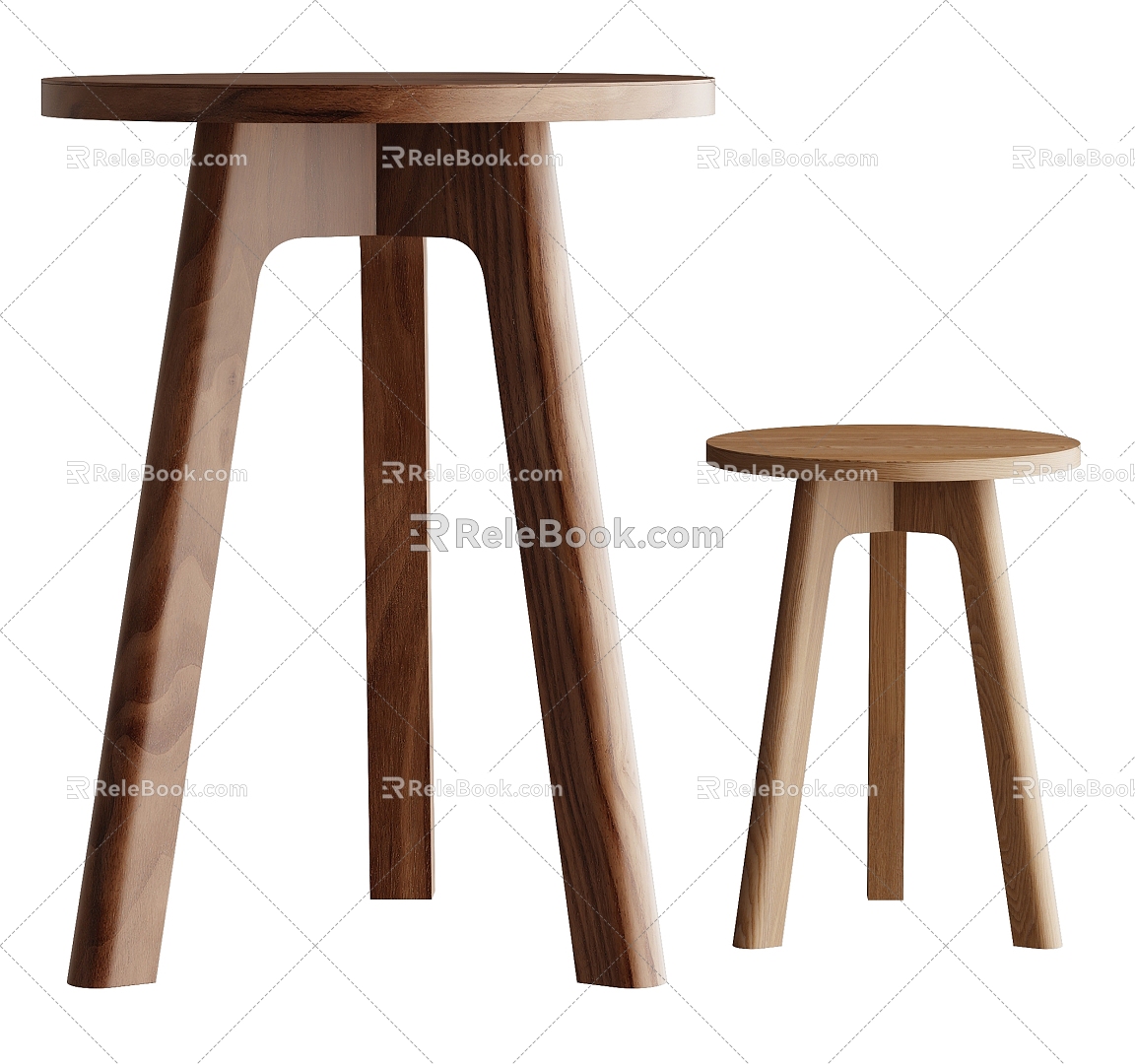 Solid wood stool 3d model