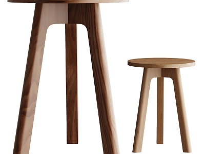 Solid wood stool 3d model