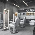 Modern Barber Shop Interior with Styling Chairs Mirrors and Green Plants