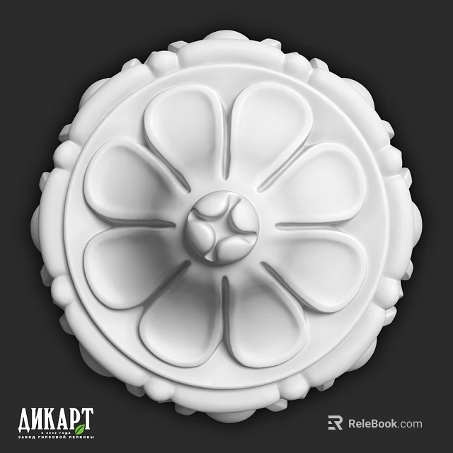White Circular Floral Decorative Component With Intricate Carved Relief Pattern 3d model 