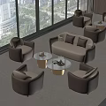 Modern Hotel Lobby Interior With Beige Brown Sofas Armchairs Round Coffee Tables And Large Windows
