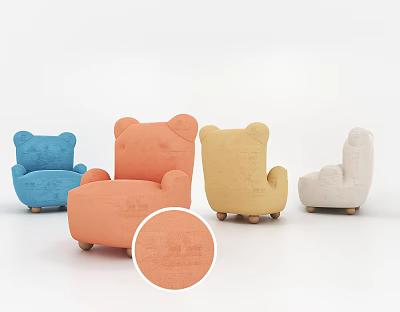 Cute Bear Shaped Single Sofa in Multiple Colors with Fabric Textured Design 3d model