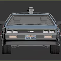 Iconic Blue DeLorean Car With Gull Wing Doors Roof Mounted Device And Silver Accents