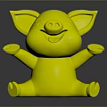 Pink Cartoon Pig with Smiling Face Sitting and Open Arms on Black Background with Reflection