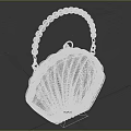 Elegant Shell Shaped Transparent Clutch Bag With Purple Beaded Handle And Silver Metal Accents