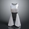 Sleeveless Silver Glitter Dress With Black Waistband And Flowy Skirt Design