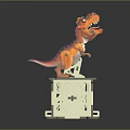 Orange Mechanical Dinosaur Model Standing On White Base With Mechanical Structure 3d model