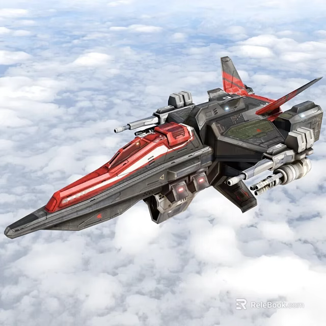 Advanced Sci Fi Spaceship With Red And Black Design Flying Above Clouds 3d model 