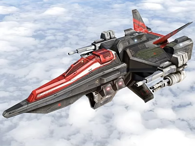 Advanced Sci Fi Spaceship With Red And Black Design Flying Above Clouds 3d model