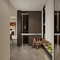 Elegant Modern Entryway Hallway Interior With Wooden Cabinets Mirror Decor And Green Plants