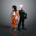 Children's Action Figures With Orange Spacesuit Pink Helmet And Black Uniform White Black Hair