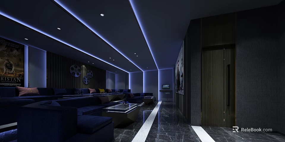 Modern KTV Lounge With Comfortable Sofas Ambient Lighting And High Quality Sound System 3d model
