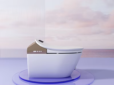 Modern Smart Toilet With Digital Display Sleek White Design And Comfortable Seat On Blue Platform 3d model