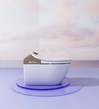 Modern Smart Toilet With Digital Display Sleek White Design And Comfortable Seat On Blue Platform 3d model