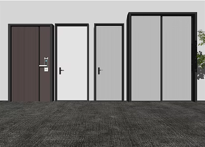 Modern swing door entry kitchen and bathroom door combination 3d model