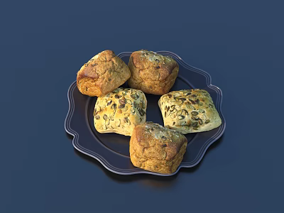 Freshly Baked Scones On Black Plate With Nuts And Dried Fruits On Dark Background 3d model