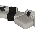 Modern Light Colored Sectional Sofa With Pillows Throw Blanket And Ottoman 3d model
