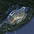 Modern Office Building Aerial View With Glass Facade Greenery And Roads