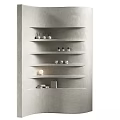 Modern Curved Partition Design With Elegant Floating Shelves And Small Decorative Lights