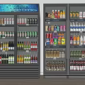 Commercial Beverage Refrigerators Stocked with Various Bottled Drinks and Beverages 3d model