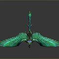Game Movie Fantasy Eagle Like Character With Green Blue Feathers And Metallic Decorations Flying