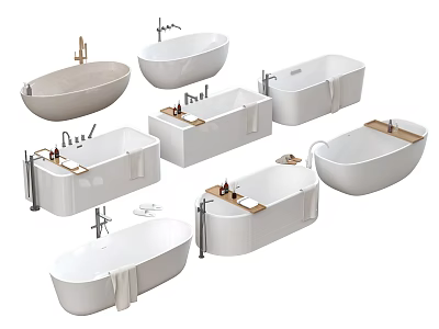 Various Modern Freestanding Bathtub Designs With Oval Rectangular Shapes And Faucets 3d model