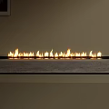 Elegant Modern Linear Concrete Fireplace With Bright Burning Flames In Neutral Interior 3d model