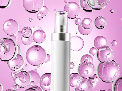 Elegant White Perfume Cosmetics Bottle With Pink Bubbles And Soft Background 3d model