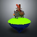 Cartoon Decorative Ornament Set with Floating Island Green Grass Character Riding Animal Orange Headed Green Bag