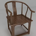 Traditional Chinese Wooden Armchair With Curved Armrests And Circular Backrest Design