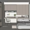 Modern Minimalist Tatami Bedroom Interior With Sliding Wardrobe Desk Chair Window Blinds And Storage Cabinets